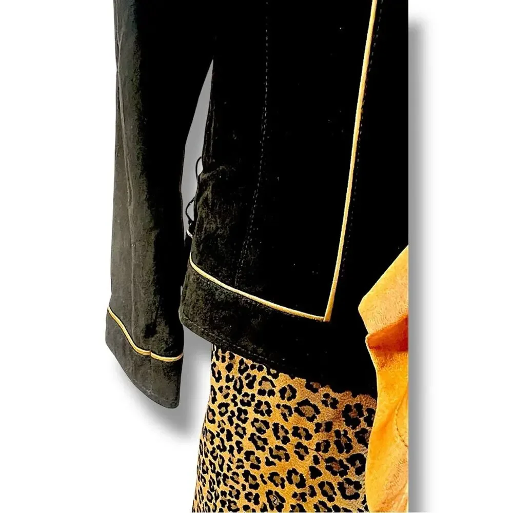 YVONNE MARIE VTG Black Suede Leather & Metallic Gold Trim Blazer/or Jacket SZ 10
